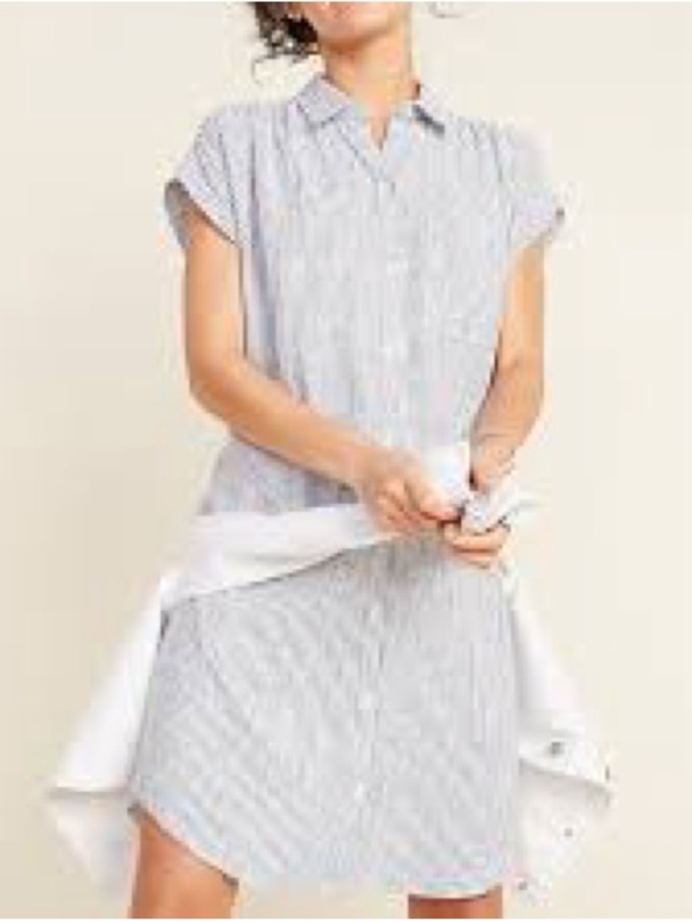 Old Navy White and Navy Striped Linen Blend  Shirt Dress Sz-L.   V12